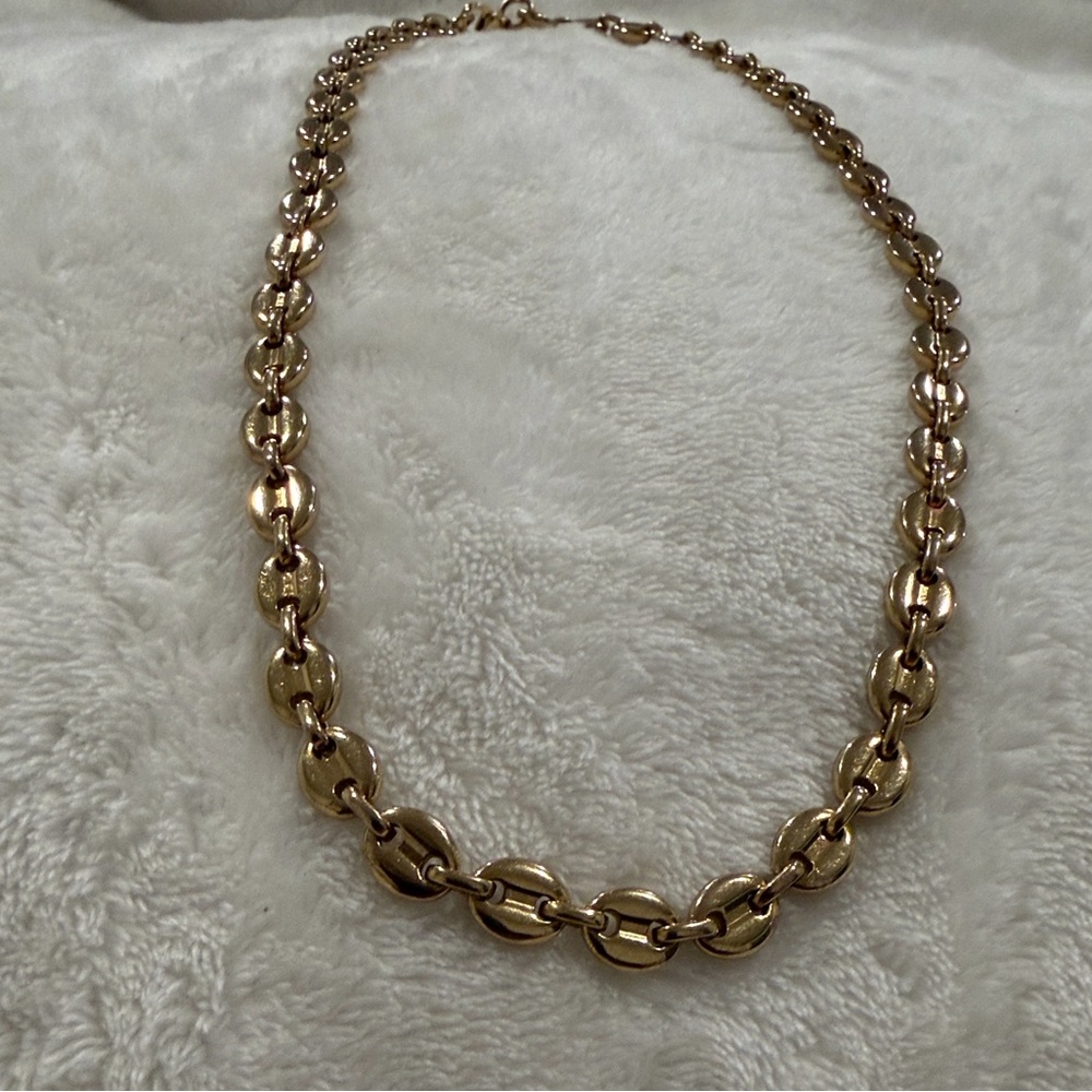 Puffy Puffed Anchor Mariner Link Chain Necklace-Gold Tone